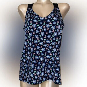 Banana Republic women’s blouse Medium top shirt tank floral blue stretch flowy